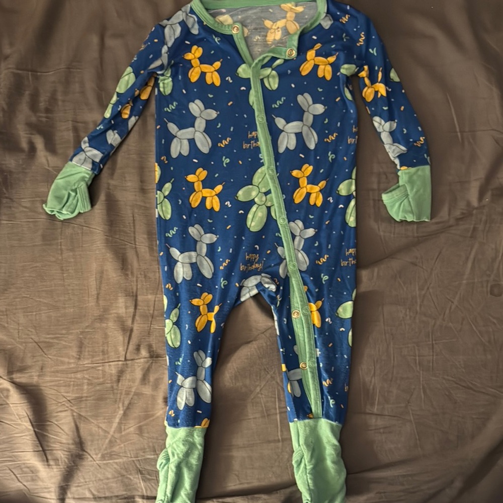 Blue and Green Dinosaur Footies with Full-Length Zipper
